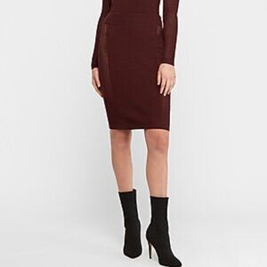 NEW Express High Waisted Knee Length Burgundy Skirt Size Small